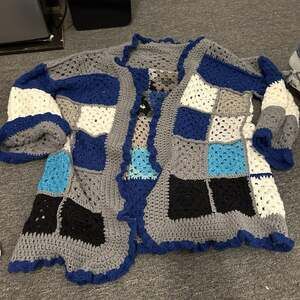 Patchwork jacket granny square cardigan boho hippie Blue Size 2X Vintage